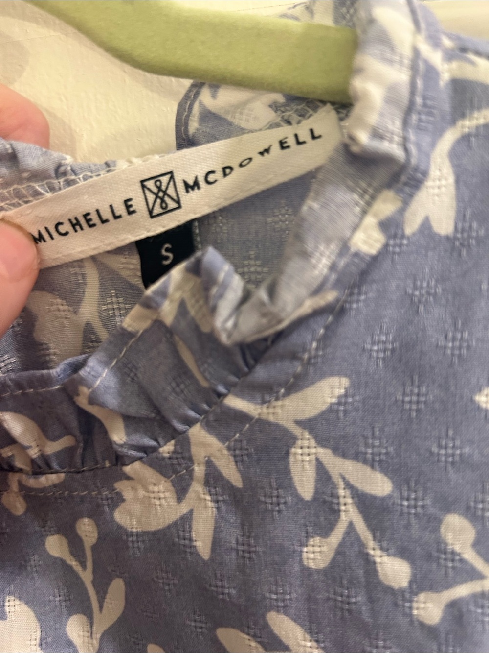Michelle McDowell Light Blue Floral Ruffle-Trim Blouse